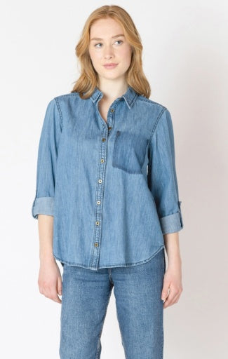 Chemise en denim délavé à poches